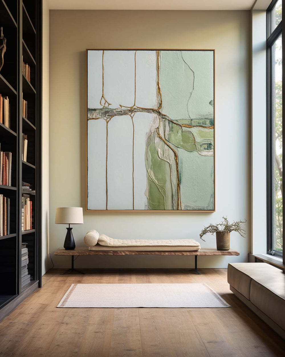 Green Texture Canvas Painting Wabi-sabi Sage Color Wall Art Large Abstract Minimalist Wall Art