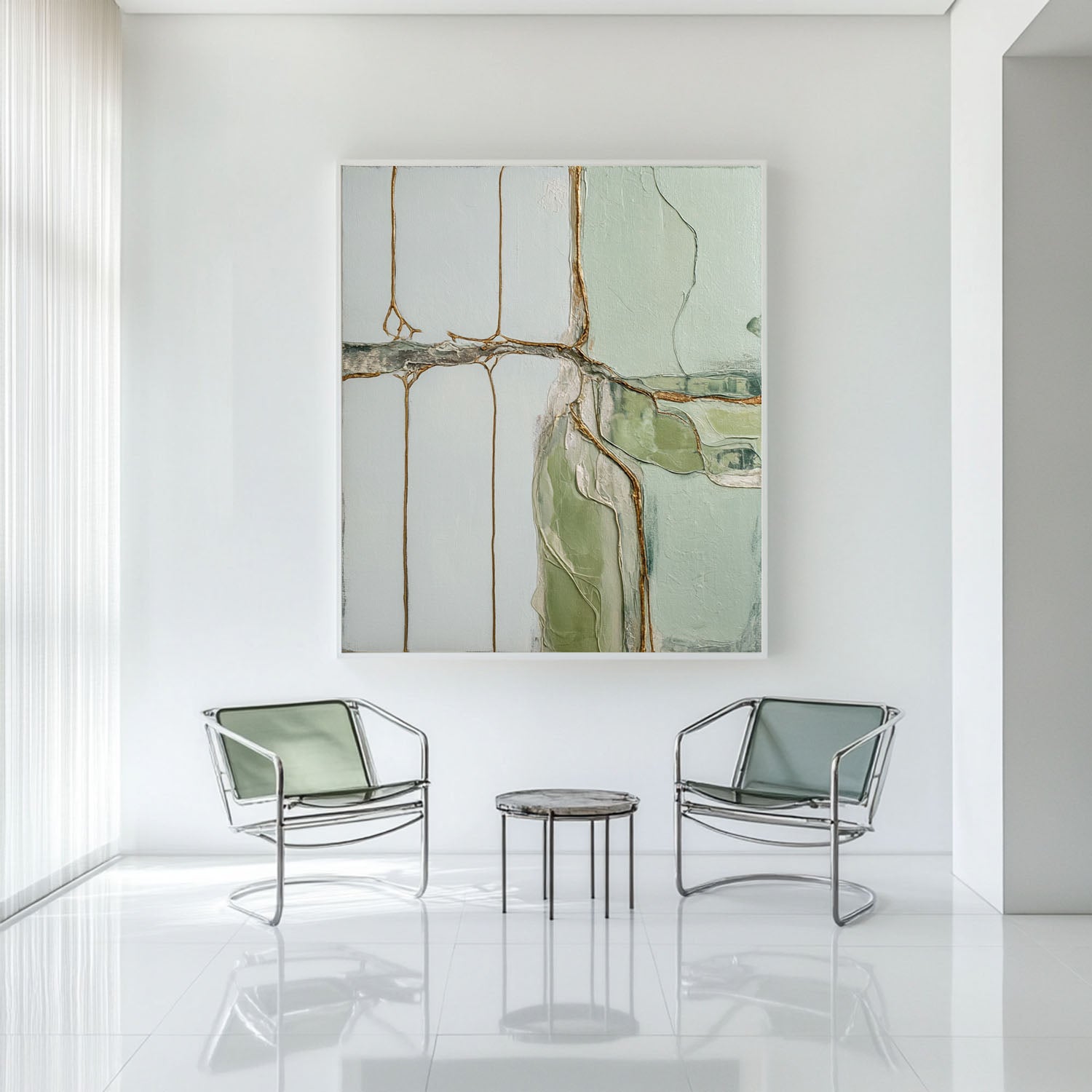Green Texture Canvas Painting Wabi-sabi Sage Color Wall Art Large Abstract Minimalist Wall Art