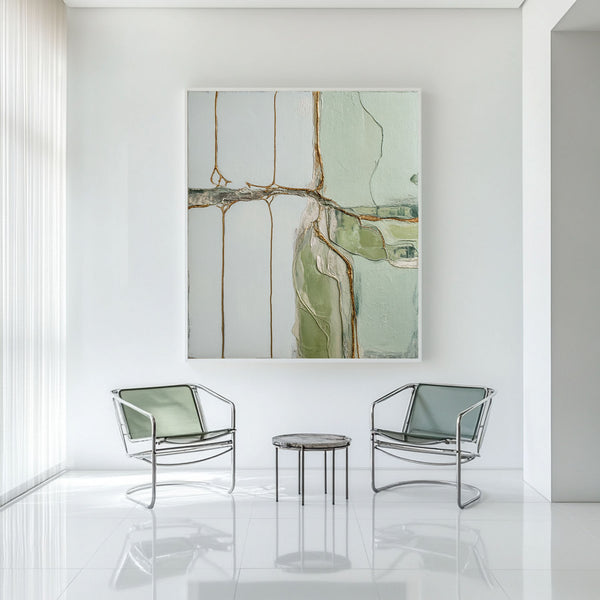 Green Texture Canvas Painting Wabi-sabi Sage Color Wall Art Large Abstract Minimalist Wall Art