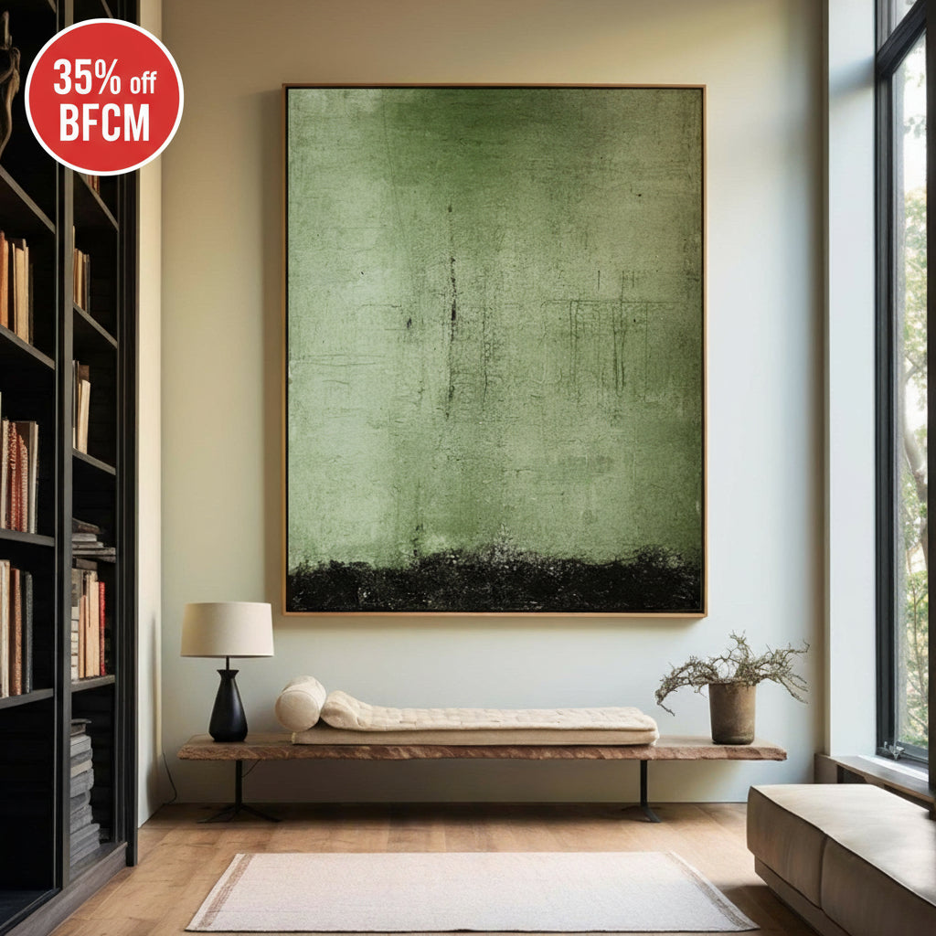 Wabi Sabi Green Painting Green Canvas Wall Art Green Minimalist Wall Art For Sale