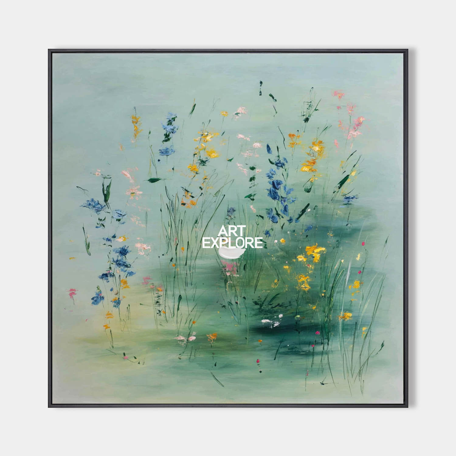 Green Water Lily Painting Large Minimalist Landscape Wall Art | ArtExplore