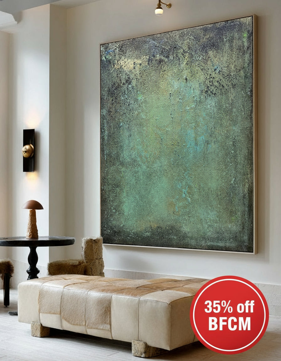 Green and Gold Abstract Oil Painting | Large Handmade Textured Wall Art | ArtExplore