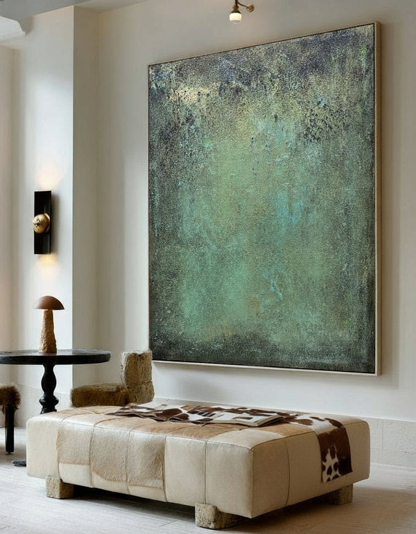 Green and Gold Abstract Oil Painting | Large Handmade Textured Wall Art | ArtExplore