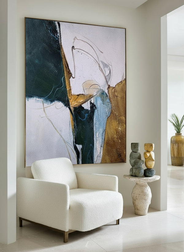 Green and Gold Abstract Texture Painting | Large Vertical Wall Art | ArtExplore