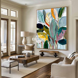 Hand-Drawn Colorful Plant Painting Luxury Office Wall Decor