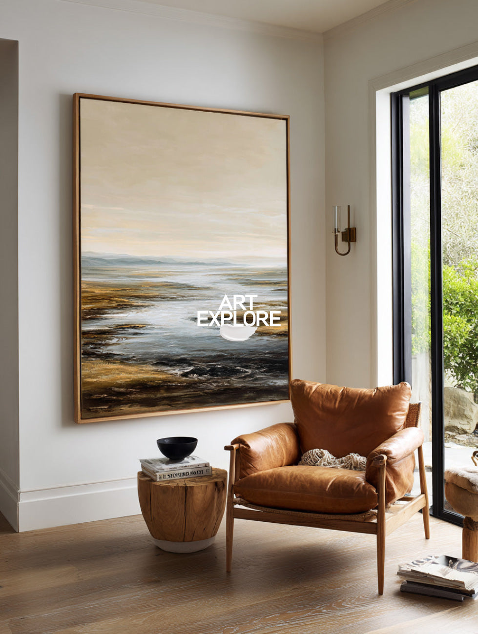 Hand-Painted Blue Lake Wall Art, Cozy Large Space Scenery Oil Painting ArtExplore