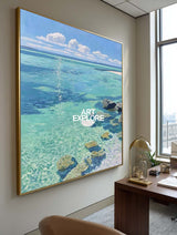 Hand-Painted Crystal Cove Seascape Large Textured Azure Shoreline Art