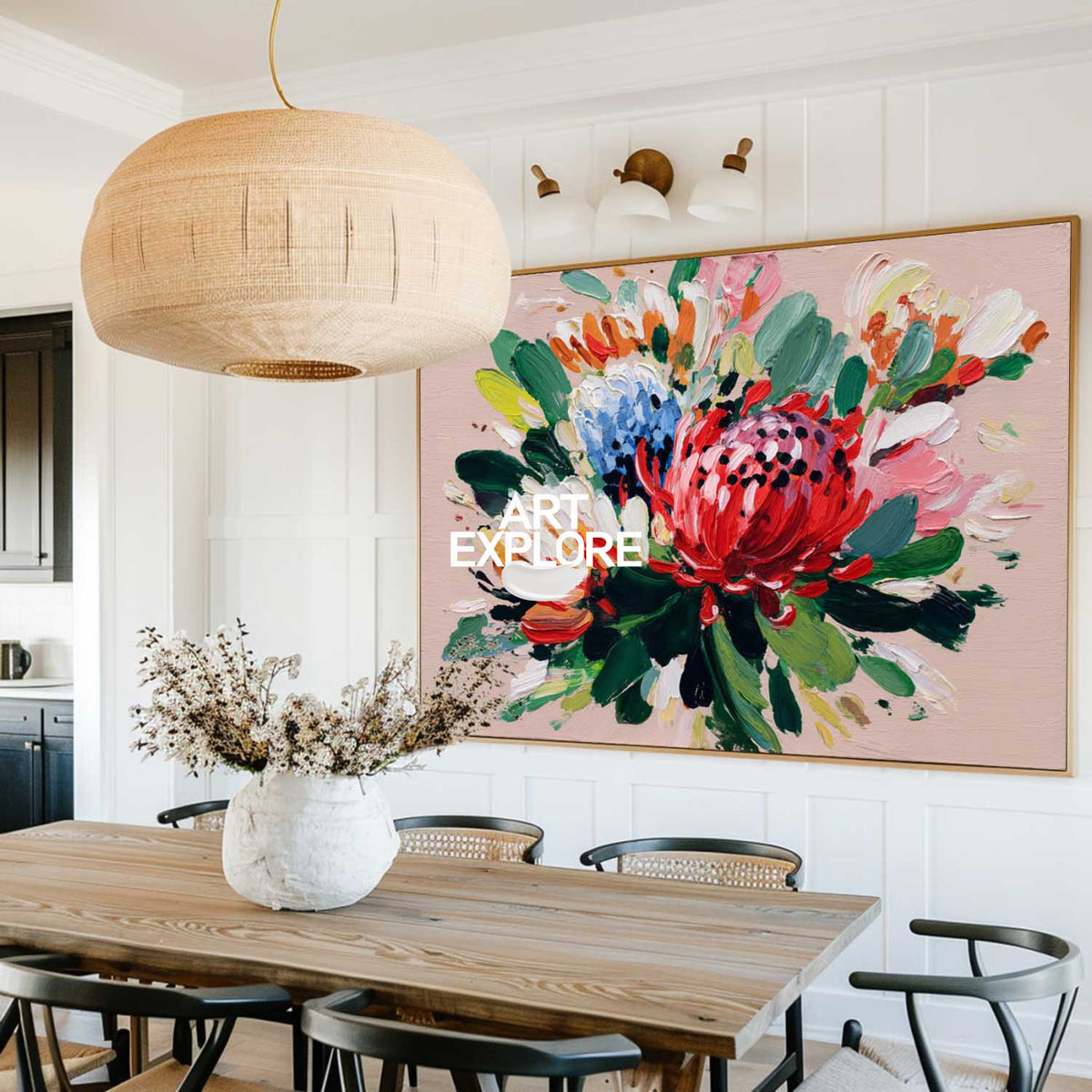 Hand-Painted Large Bloom Lotus Canvas, Aesthetic Balanced Wall Decor ArtExplore