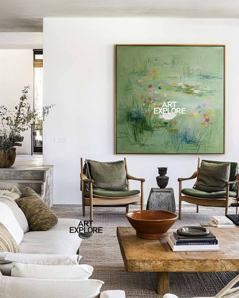 Hand-Painted Lotus Pond Artwork for Lounge & Office Decor | ArtExplore