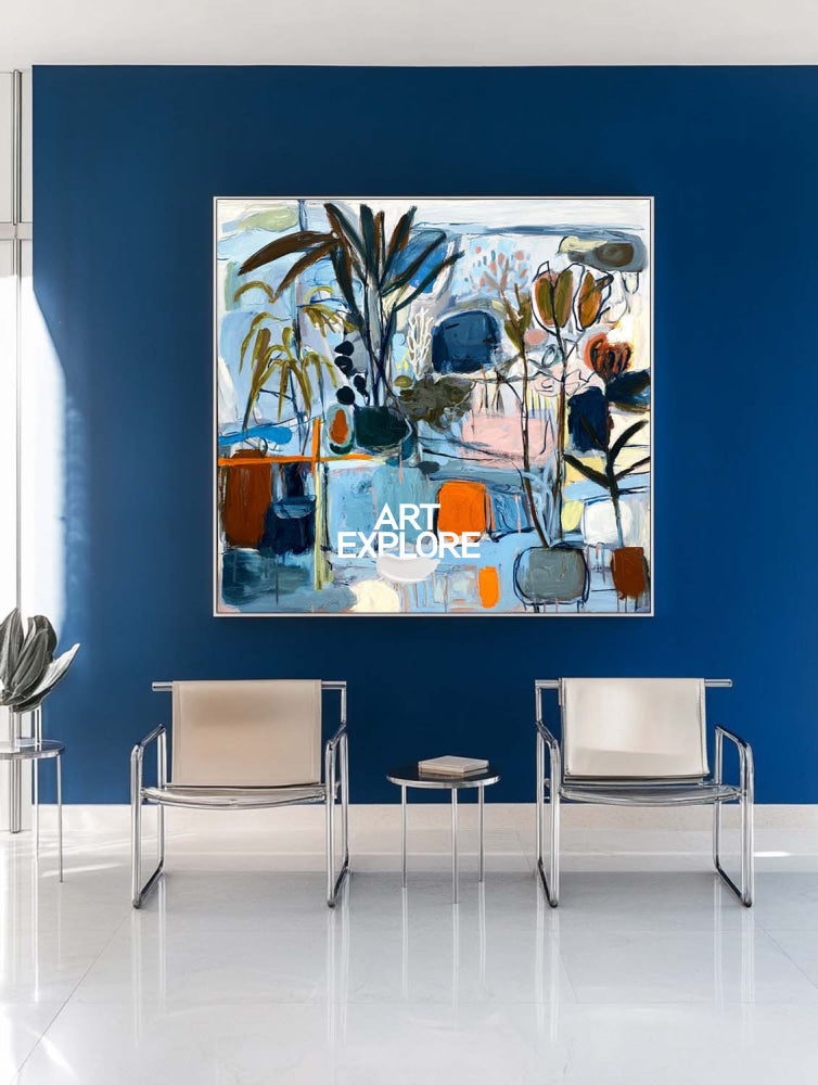 Hand-Painted Modern Chaoticism Canvas Large Tropical Wall Decor