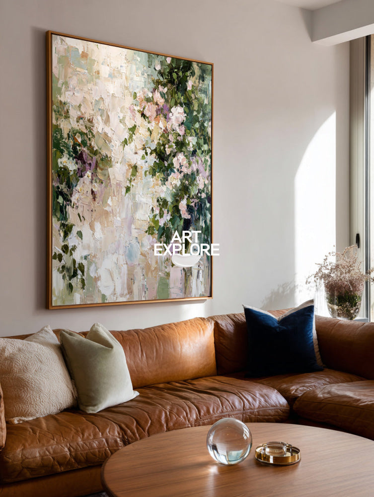 Hand-Painted Modern Impressionist Floral Art Large Relief Canvas