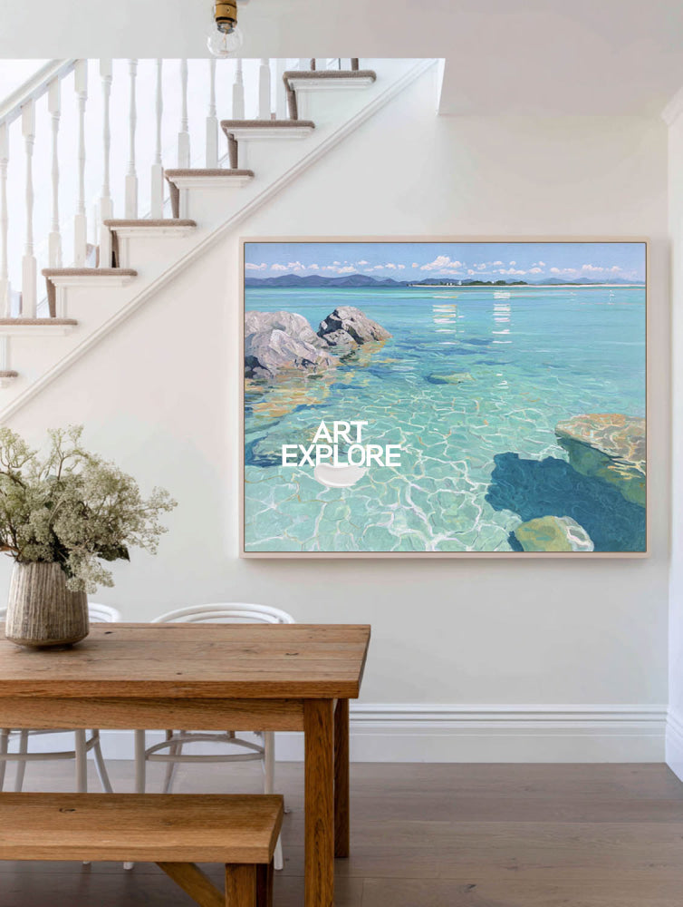 Hand-Painted Modern Impressionist Sea Painting Large Sun Dazzle Art
