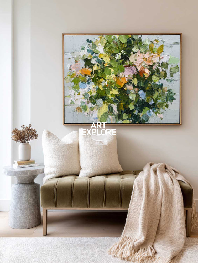 Hand-Painted Original Palette Knife Painting Large Wide Moss Canvas