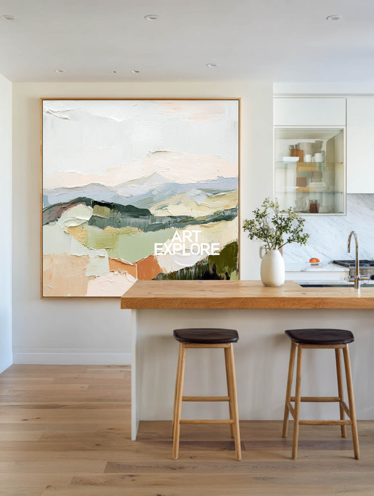 Hand-Painted Original Palette Knife Painting Large Wide Mountains Canvas