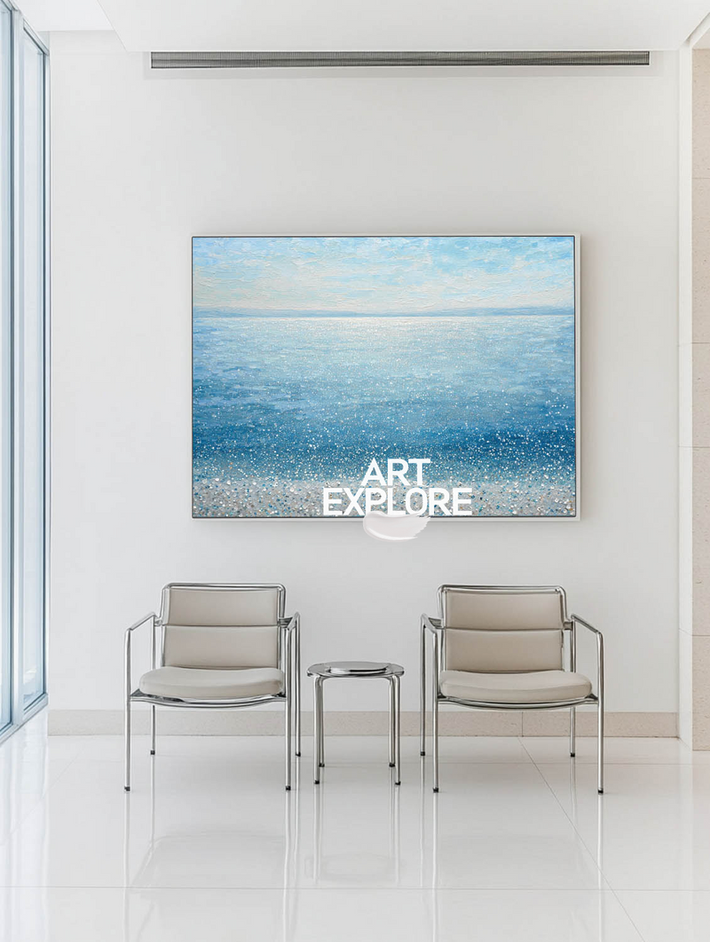Hand-Painted Seascape Wall Art in Blue Tones for Modern Interiors | ArtExplore