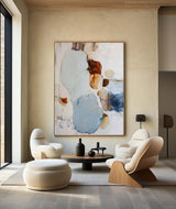 Hand-Painted Sky Blue Abstract Canvas – Vertical Layout Modern Minimalist Wall Decor