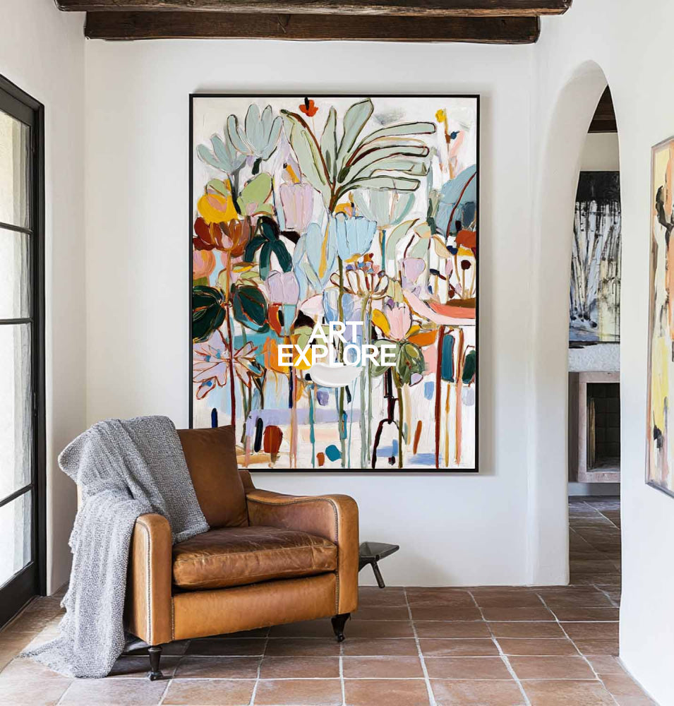 Hand-Painted Textured Garden Abstract Modern Botanical Wall Art