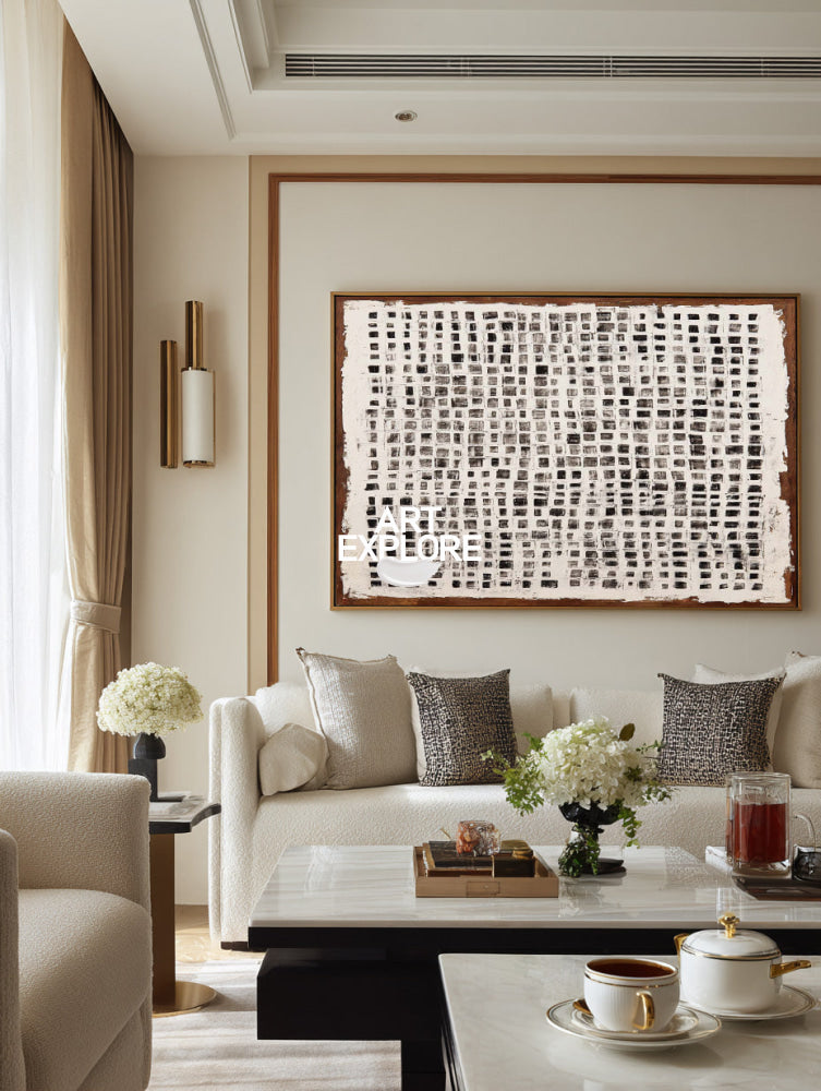 Hand-Painted Wabi-Sabi Grid Wall Art Large Brutalist Canvas