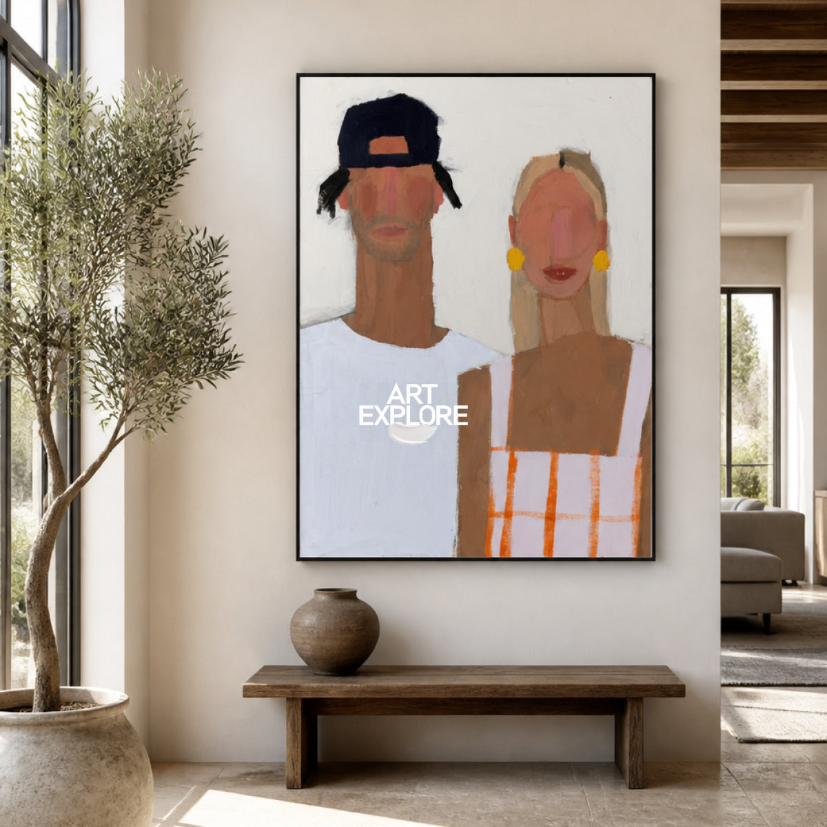 Modern Couple Portrait Art With Expressive Brushwork For Contemporary Home Decor