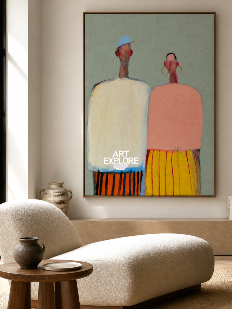 Minimalist Couple Painting In Green Tones For Modern Living Room Decor