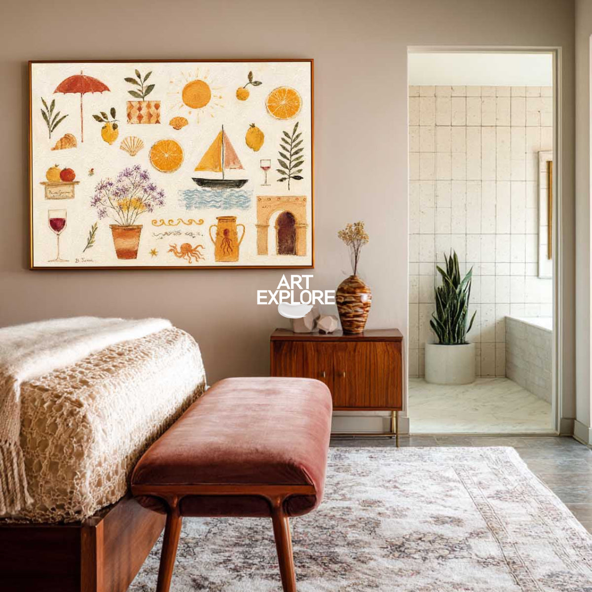 Mediterranean Style Orange Fruit Art For Kitchen And Dining Room Vintage Coastal Wall Decor