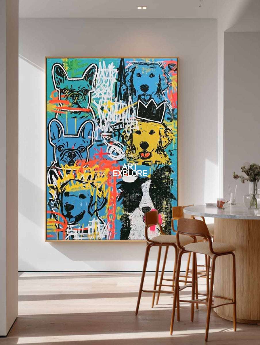 Colorful Dog Portrait Pop Art Painting For Modern Living Room Wall Decor