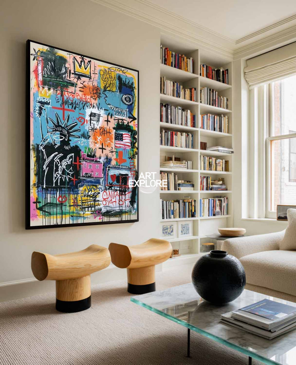 Colorful Abstract Urban Artwork With Statue Of Liberty For Creative Office Wall