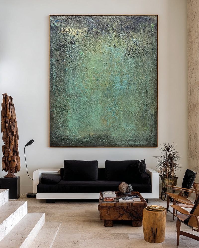 Handmade Abstract Green Painting | Large Modern Wall Art for Home | ArtExplore