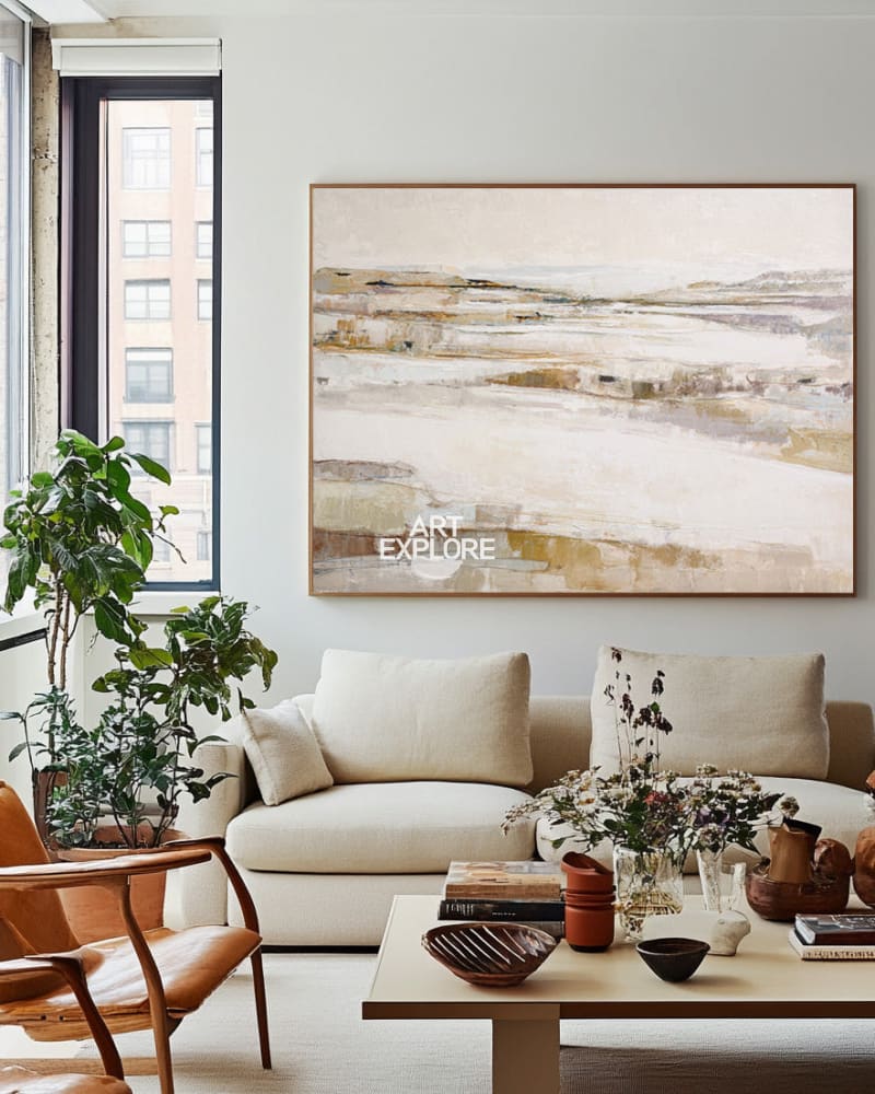 Handmade Beige Abstract Wall Art | Modern Minimalist Texture Canvas ArtExplore