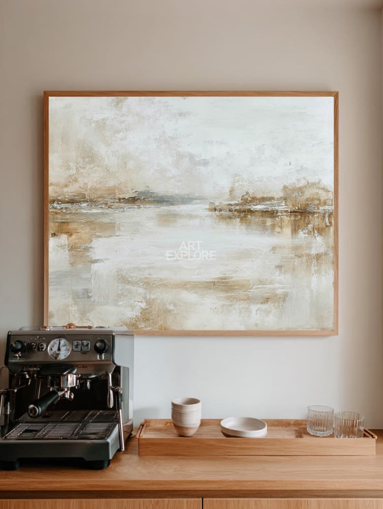 Handmade Beige Texture Painting | Large Cozy Wabi-Sabi Horizontal ArtExplore