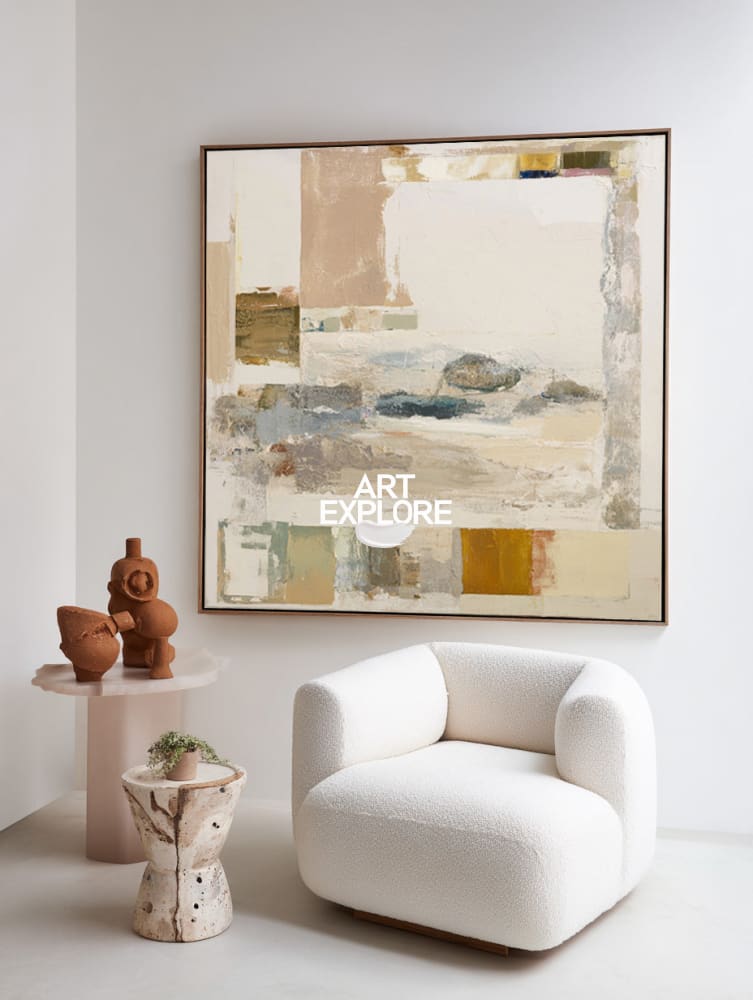 Handmade Beige Wabi-Sabi Texture | Modern Square Canvas for Large Walls ArtExplore