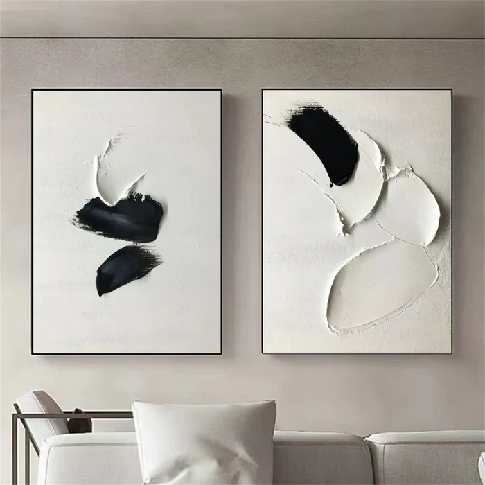 Handmade Black & White Texture Canvas Set for Modern Interiors | ArtExplore