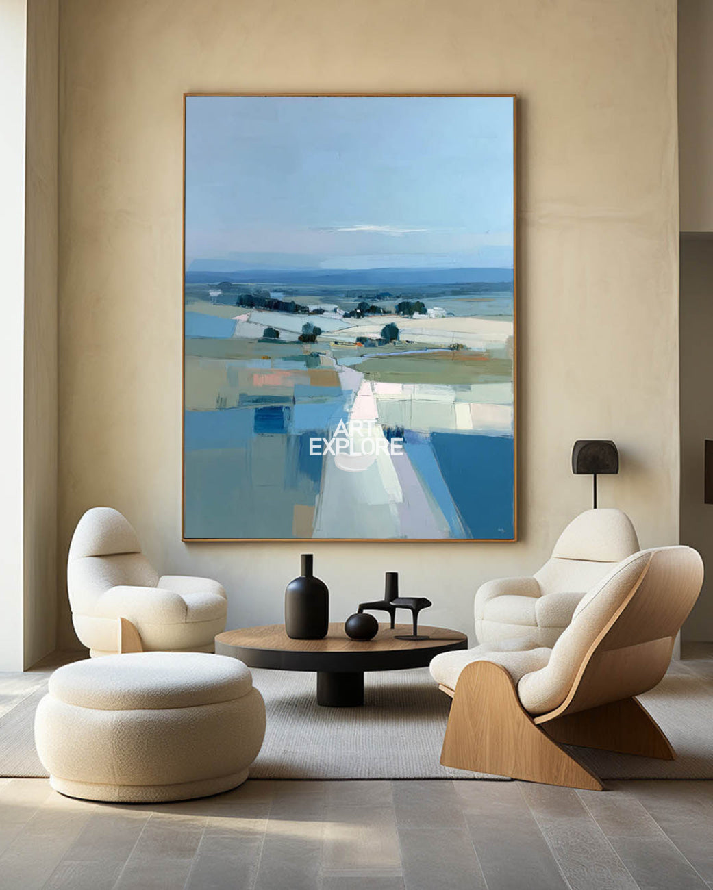 Handmade Blue Field Abstract Art, Large Vertical Wall Decor – ArtExplore