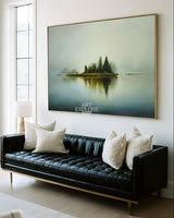 Handmade Blue Lake Scene | Large Horizontal Modern Landscape ArtExplore