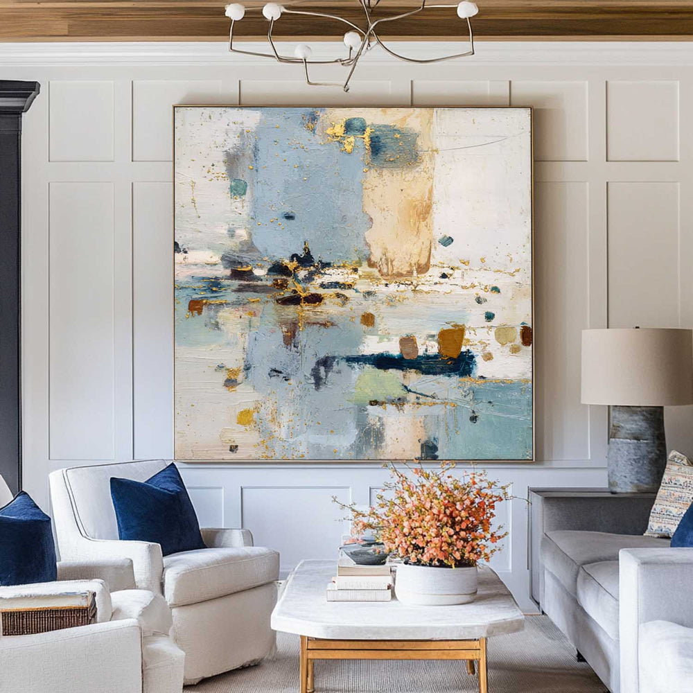 Handmade Blue Modern Landscape Canvas Art – Large Minimalist Painting for Wall Display