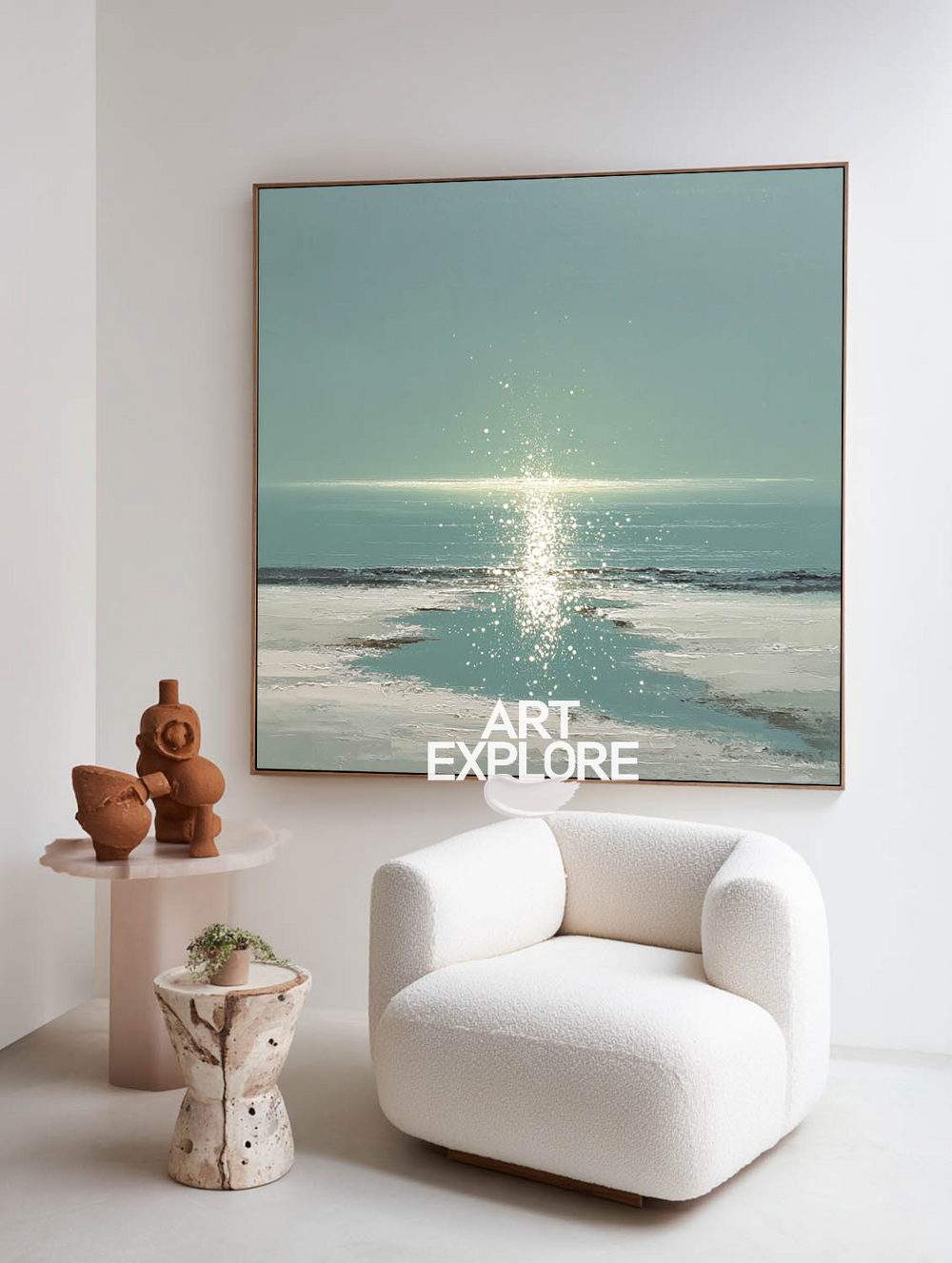 Handmade Blue Sea Wave Wall Art – Light Ripple Coastal Painting | ArtExplore