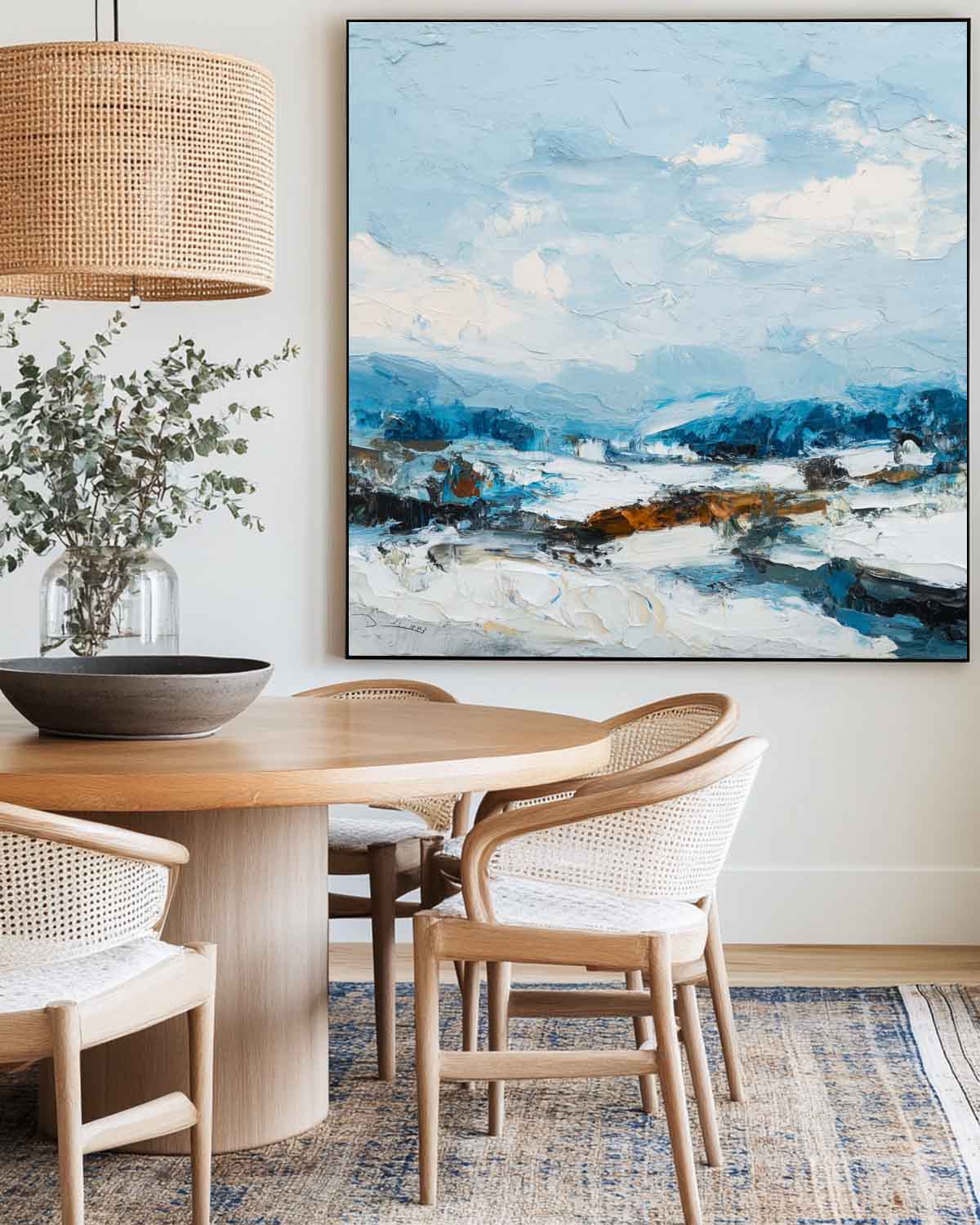 Handmade Blue Sky Landscape Oil Painting – Large Coastal Wall Art for Living Room or Lounge