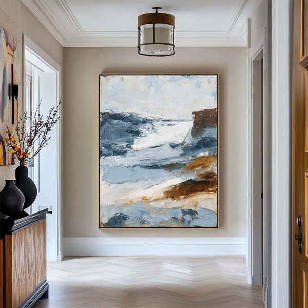 Handmade Blue Texture Canvas – Minimalist Vertical Abstract Oil Painting | ArtExplore