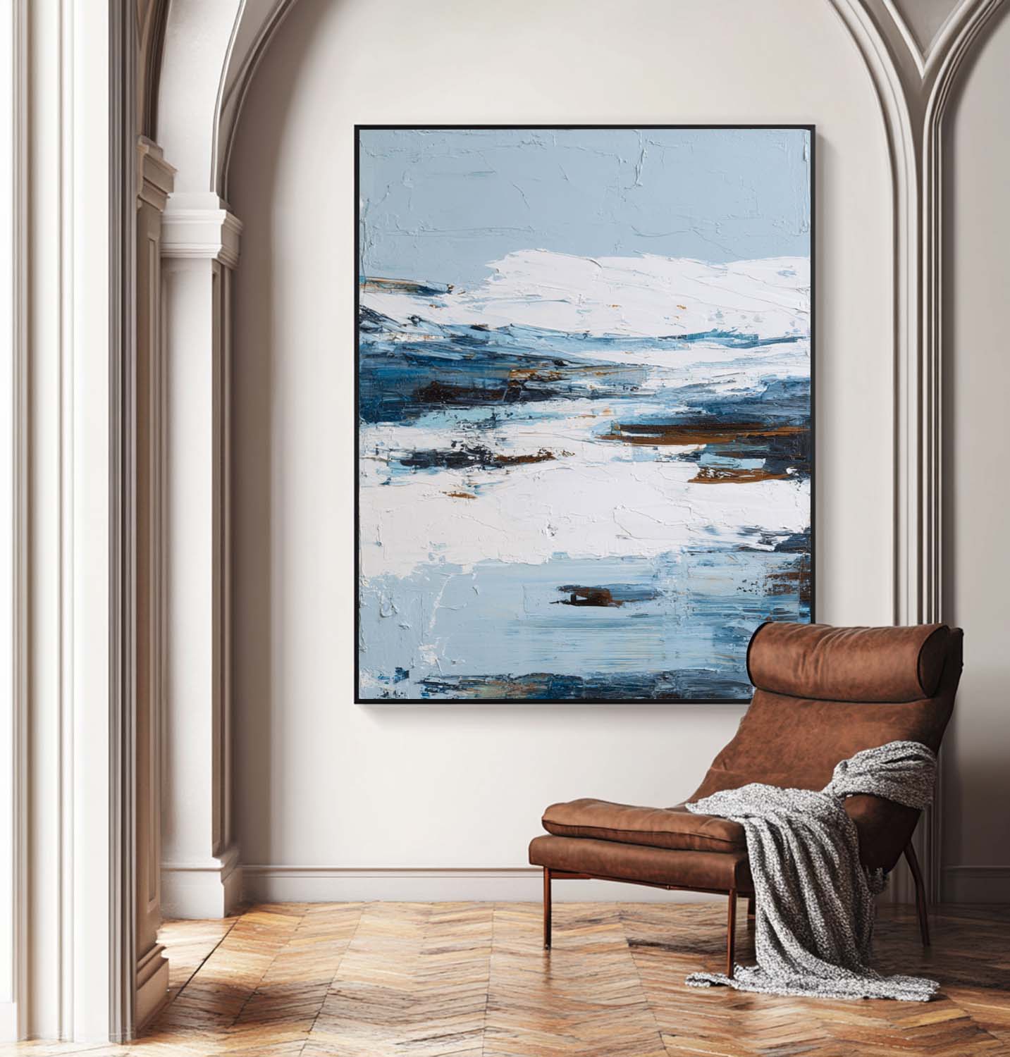 Handmade Blue Texture Oil Painting – Minimalist Abstract Wall Art for Living Room | ArtExplore