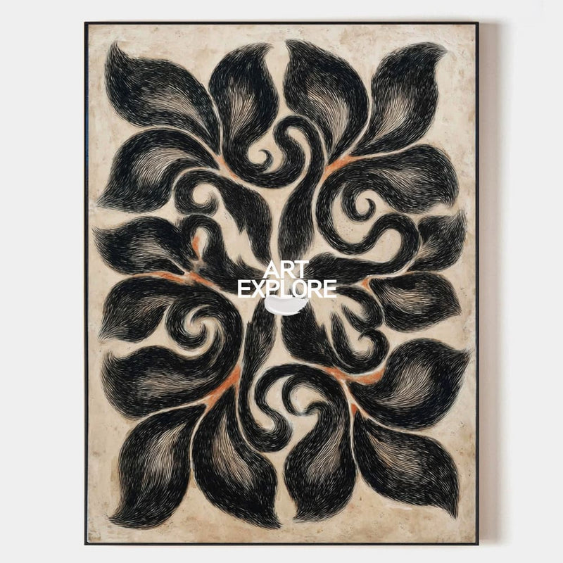 Handmade Boho Beige & Black Wall Art for Large Spaces | ArtExplore