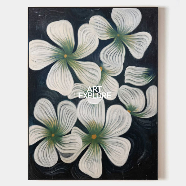 Handmade Boho Flower Wall Art, Large Black & White Canvas | ArtExplore