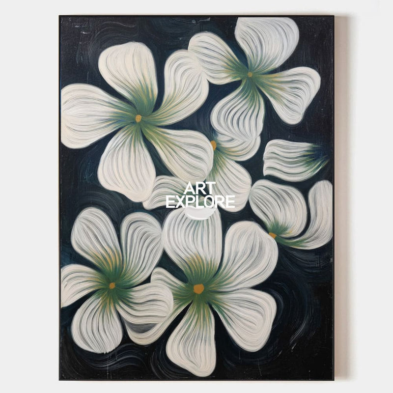 Handmade Boho Flower Wall Art, Large Black & White Canvas | ArtExplore