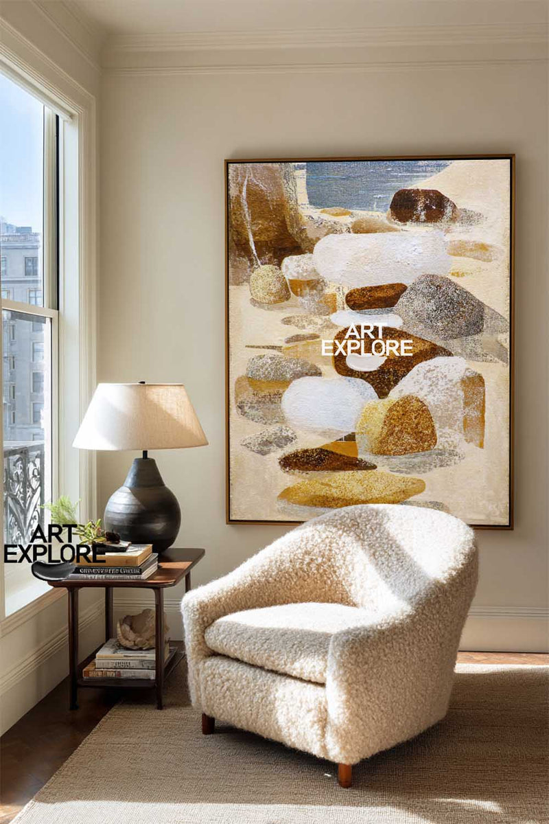 Handmade Brown Rock Texture Art | Modern Vertical Canvas for Home Decor ArtExplore