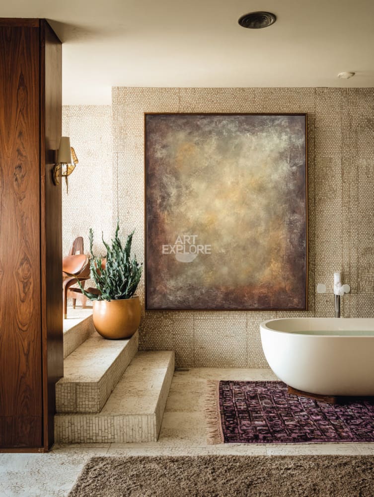 Handmade Brown Textured Wabi-Sabi | Large Minimalist Vertical Canvas ArtExplore