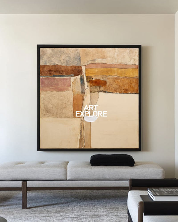 Handmade Brown Wabi-Sabi Texture | Modern Large Square Wall Art ArtExplore