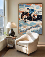 Handmade Equestrian Painting | Horse Riding Blue Textured Wall Art | ArtExplore