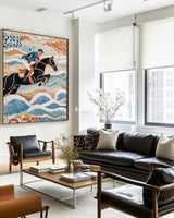 Handmade Equestrian Painting | Royal Horse Blue Textured Canvas ArtExplore