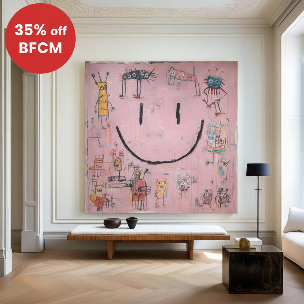Handmade Graffiti Abstract Art – Large Pink Minimalist Painting for Living Room & Lounge – ArtExplore