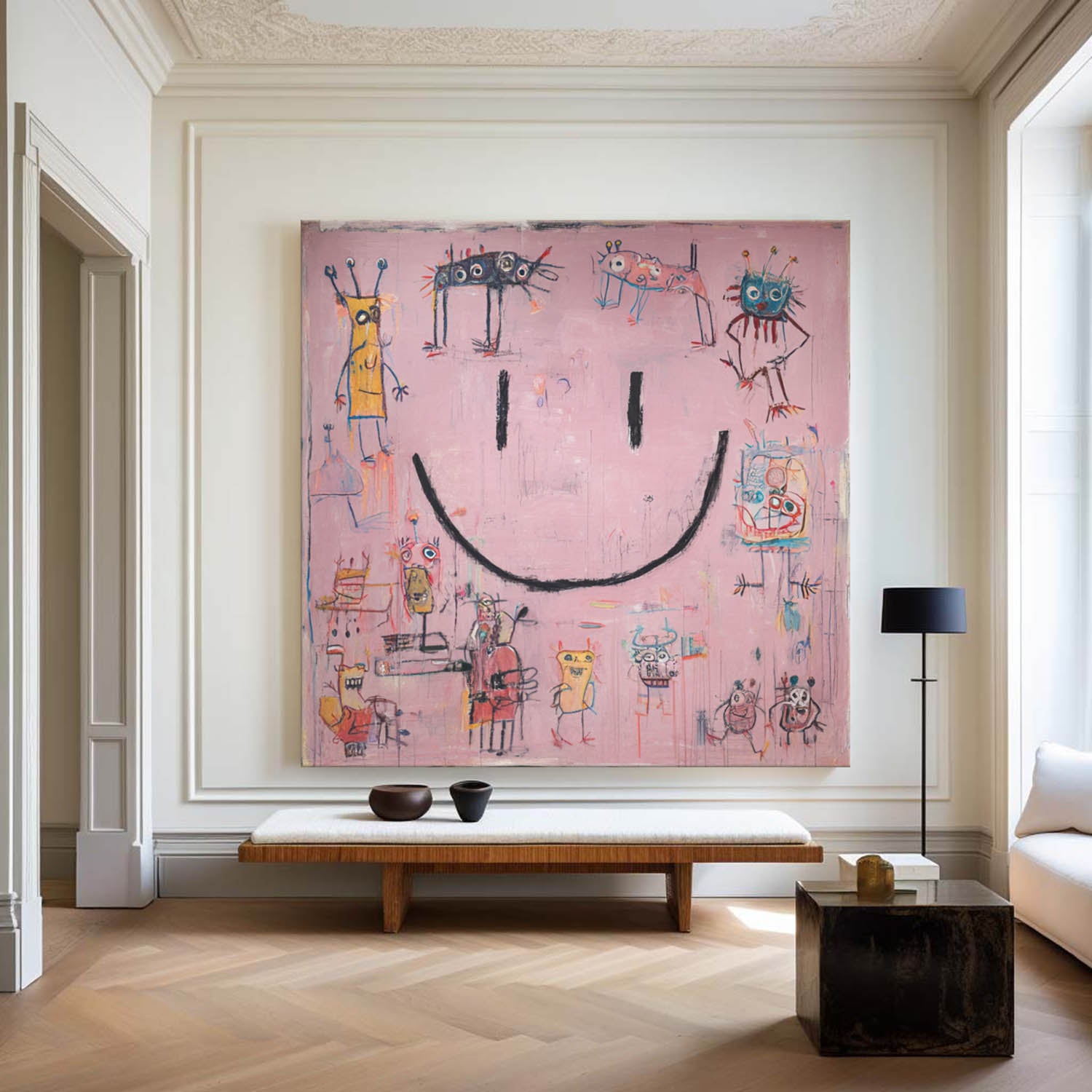 Handmade Graffiti Abstract Art – Large Pink Minimalist Painting for Living Room & Lounge – ArtExplore