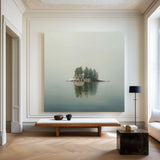 Handmade Green Reflection Lake Scene | Large Cozy Square Wall Art ArtExplore